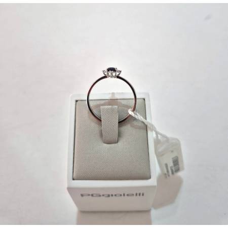 ANELLO SOLITARIO Con ZAFFIRO Blu Ovale E Diamanti PG GIOIELLI Oro Bianco 18 Kt