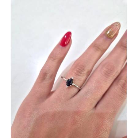 ANELLO SOLITARIO Con ZAFFIRO Blu Ovale E Diamanti PG GIOIELLI Oro Bianco 18 Kt