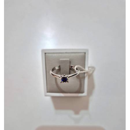 ANELLO SOLITARIO Con ZAFFIRO Blu Ovale E Diamanti PG GIOIELLI Oro Bianco 18 Kt