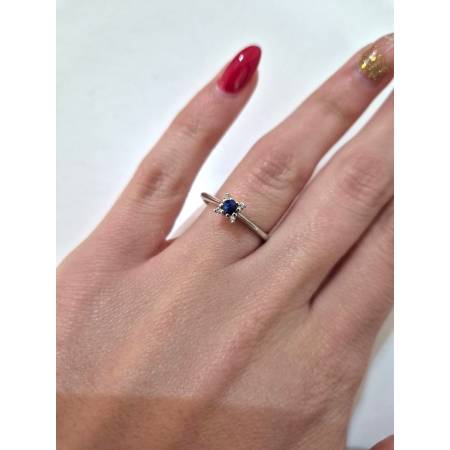 ANELLO SOLITARIO Con ZAFFIRO Blu Ovale E Diamanti PG GIOIELLI Oro Bianco 18 Kt