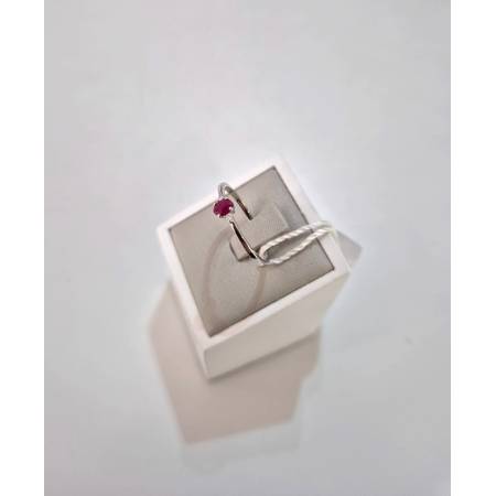 ANELLO SOLITARIO Oro Bianco 18 Karati 750% PGGioielli RUBINO E DIAMANTI Laterali