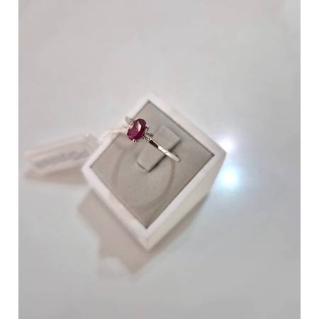 ANELLO SOLITARIO Oro Bianco 18 Karati 750% PG Gioielli RUBINO E DIAMANTI Ovale