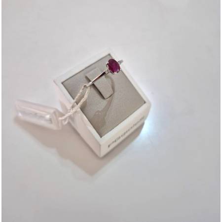 ANELLO SOLITARIO Oro Bianco 18 Karati 750% PG Gioielli RUBINO E DIAMANTI Ovale