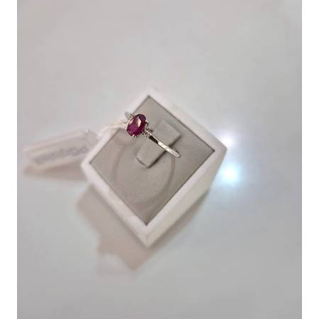 ANELLO SOLITARIO Oro Bianco 18 Karati 750% PG Gioielli RUBINO E DIAMANTI Ovale