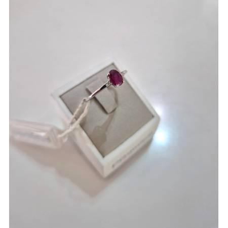 ANELLO SOLITARIO Oro Bianco 18 Karati 750% PG Gioielli RUBINO E DIAMANTI Ovale