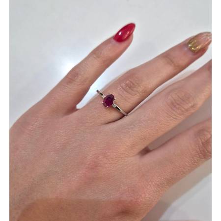 ANELLO SOLITARIO Oro Bianco 18 Karati 750% PG Gioielli RUBINO E DIAMANTI Ovale