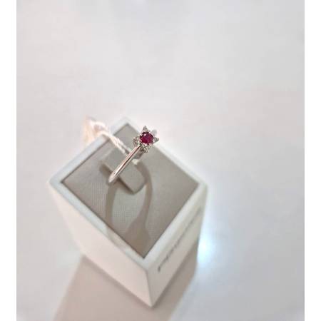 ANELLO SOLITARIO Oro Bianco 18 Karati 750% PG Gioielli RUBINO Tondo E DIAMANTI