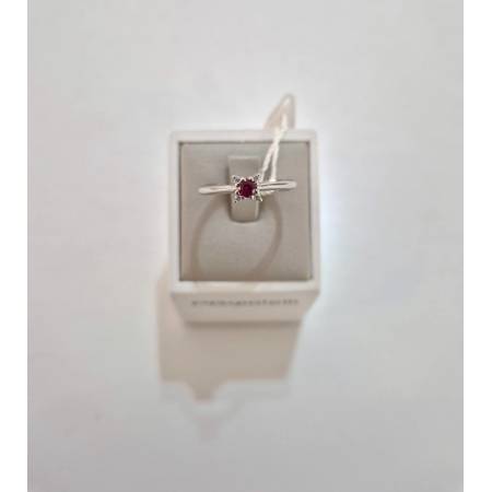 ANELLO SOLITARIO Oro Bianco 18 Karati 750% PG Gioielli RUBINO Tondo E DIAMANTI