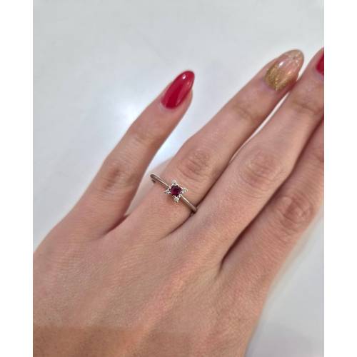 ANELLO SOLITARIO Oro Bianco 18 Karati...