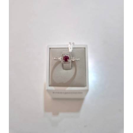 ANELLO SOLITARIO Oro Bianco 18 Karati 750% PG Gioielli RUBINO Tondo E DIAMANTI