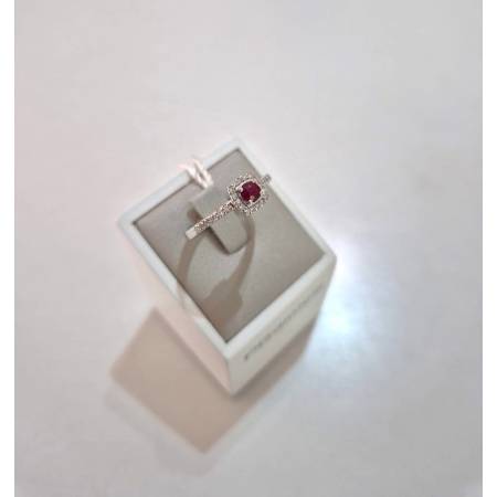ANELLO SOLITARIO Oro Bianco 18 Karati 750% PG Gioielli RUBINO Tondo E DIAMANTI