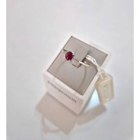 ANELLO Solitario RUBINO Rosso Ovale E DIAMANTI Oro Bianco 18 Kt 750% PG Gioielli