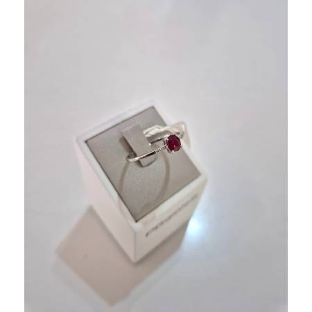 ANELLO Solitario RUBINO Rosso Ovale E DIAMANTI Oro Bianco 18 Kt 750% PG Gioielli
