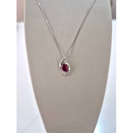 COLLANA RUBINO E DIAMANTI Pg Gioielli Oro Bianco 18 Karati 750% Catena Veneziana
