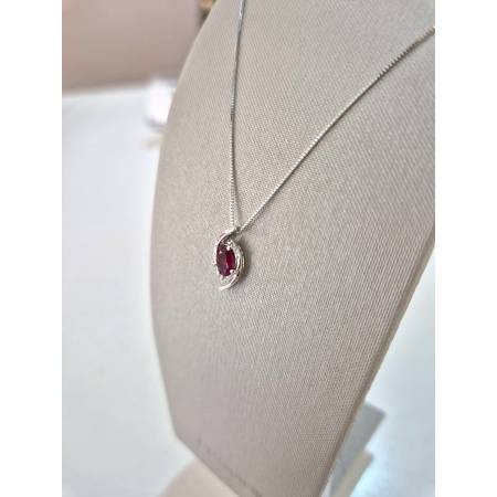 COLLANA RUBINO E DIAMANTI Pg Gioielli Oro Bianco 18 Karati 750% Catena Veneziana