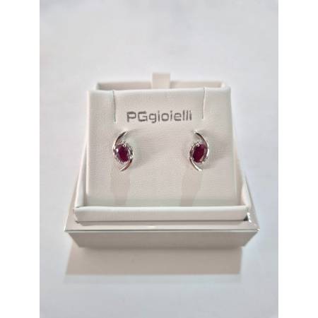 ORECCHINI PG GIOIELLI RUBINO Forma Ovale Con DIAMANTI Oro Bianco 18 Karati 750%