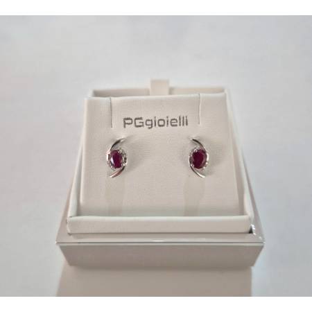 ORECCHINI PG GIOIELLI RUBINO Forma Ovale Con DIAMANTI Oro Bianco 18 Karati 750%