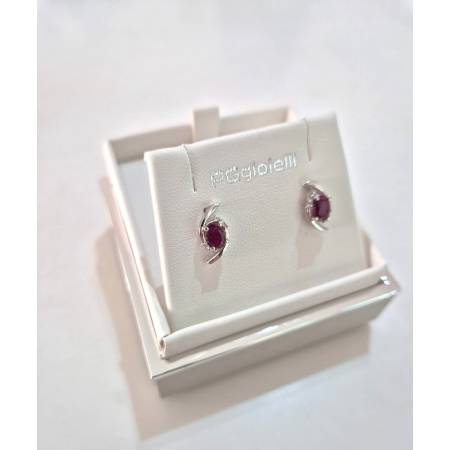 ORECCHINI PG GIOIELLI RUBINO Forma Ovale Con DIAMANTI Oro Bianco 18 Karati 750%