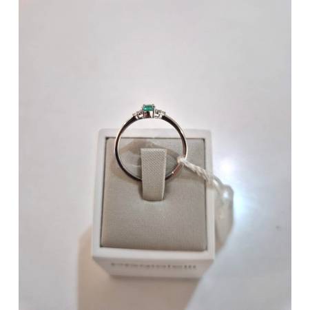 ANELLO Con SMERALDO E DIAMANTI ORO BIANCO 18 KARATI 750% PG Gioielli Solitario