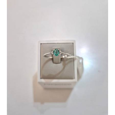 ANELLO Con SMERALDO E DIAMANTI ORO BIANCO 18 KARATI 750% PG Gioielli Solitario