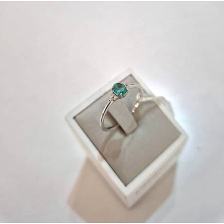 ANELLO Con SMERALDO E DIAMANTI ORO BIANCO 18 KARATI 750% PG Gioielli Solitario