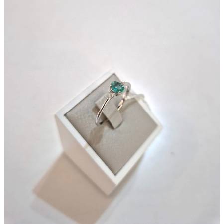 ANELLO Con SMERALDO E DIAMANTI ORO BIANCO 18 KARATI 750% PG Gioielli Solitario