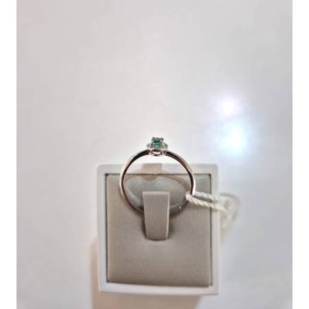 ANELLO Con SMERALDO E DIAMANTI ORO BIANCO 18 KARATI 750% PG Gioielli Solitario
