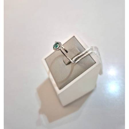 ANELLO Con SMERALDO E DIAMANTI ORO BIANCO 18 KARATI 750% PG Gioielli Solitario