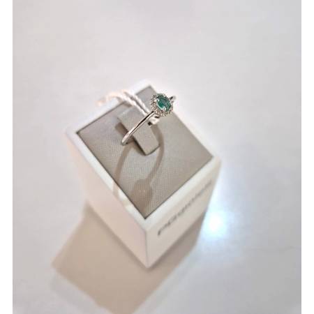 ANELLO Con SMERALDO E DIAMANTI ORO BIANCO 18 KARATI 750% PG Gioielli Solitario