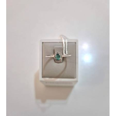 ANELLO Con SMERALDO E DIAMANTI ORO BIANCO 18 KARATI 750% PG Gioielli Solitario