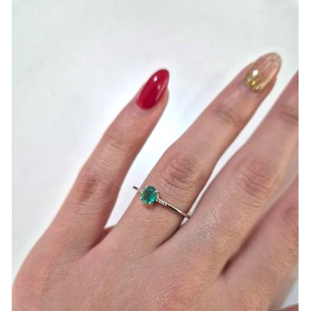 ANELLO Con SMERALDO E DIAMANTI ORO BIANCO 18 KARATI 750% Solitario PG Gioielli