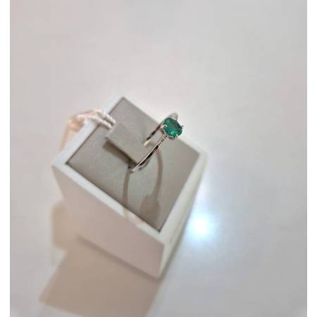 ANELLO Con SMERALDO E DIAMANTI ORO BIANCO 18 KARATI 750% Solitario PG Gioielli