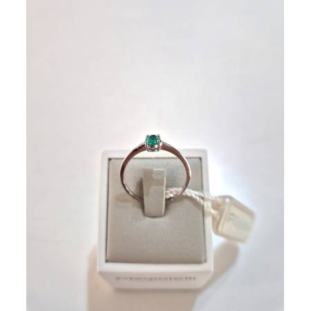 ANELLO Con SMERALDO E DIAMANTI ORO BIANCO 18 KARATI 750% Solitario PG Gioielli