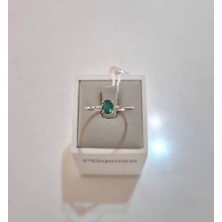 ANELLO Con SMERALDO E DIAMANTI ORO BIANCO 18 KARATI 750% Solitario PG Gioielli