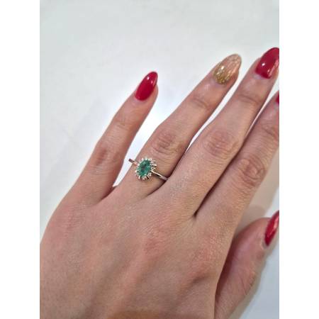 ANELLO Con SMERALDO E DIAMANTI ORO BIANCO 18 KARATI 750% PG Gioielli Solitario