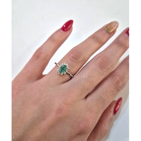 ANELLO Con SMERALDO E DIAMANTI ORO BIANCO 18 KARATI 750% PG Gioielli Solitario
