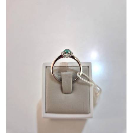ANELLO Con SMERALDO E DIAMANTI ORO BIANCO 18 KARATI 750% PG Gioielli Solitario