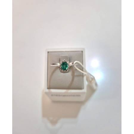 ANELLO Con SMERALDO E DIAMANTI ORO BIANCO 18 KARATI 750% PG Gioielli Solitario