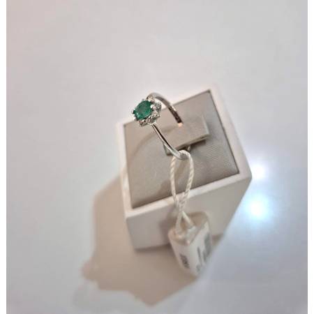 ANELLO Con SMERALDO E DIAMANTI ORO BIANCO 18 KARATI 750% PG Gioielli Solitario
