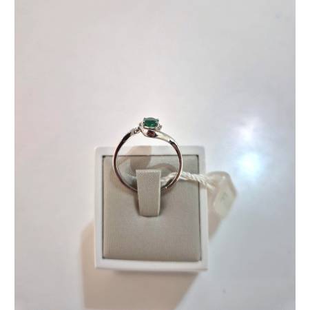ANELLO Con SMERALDO E DIAMANTI ORO BIANCO 18 KARATI 750% PG Gioielli Solitario