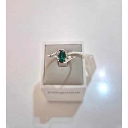 ANELLO Con SMERALDO E DIAMANTI ORO BIANCO 18 KARATI 750% PG Gioielli Solitario