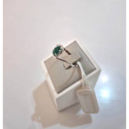 ANELLO Con SMERALDO E DIAMANTI ORO BIANCO 18 KARATI 750% PG Gioielli Solitario