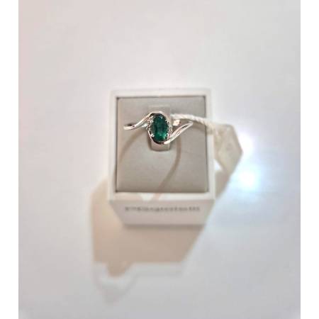 ANELLO Con SMERALDO E DIAMANTI ORO BIANCO 18 KARATI 750% PG Gioielli Solitario