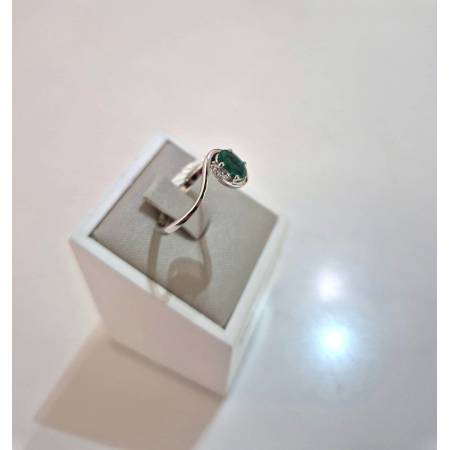 ANELLO Con SMERALDO E DIAMANTI ORO BIANCO 18 KARATI 750% PG Gioielli Solitario