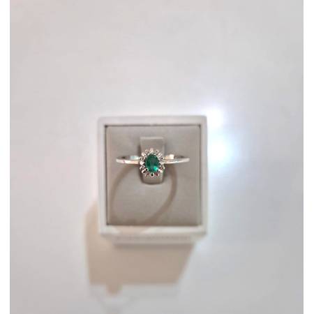 ANELLO Con SMERALDO E DIAMANTI ORO BIANCO 18 KARATI 750% PG Gioielli Solitario
