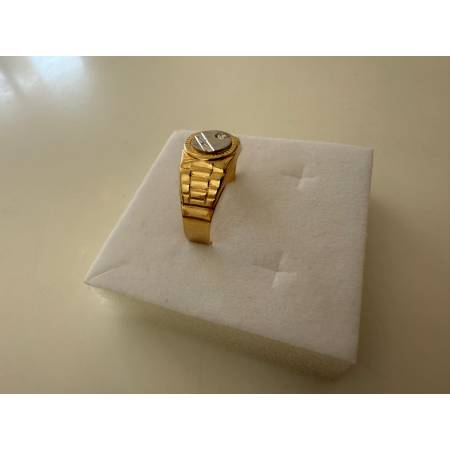 ANELLO Da Uomo In ORO 18 Karati 750% GIALLO E BIANCO Bicolore Tondo Con Zircone