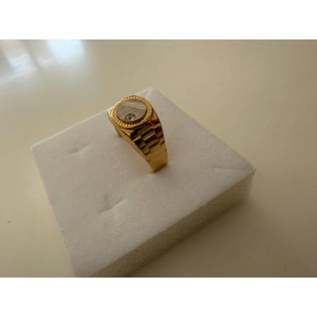 ANELLO Da Uomo In ORO 18 Karati 750% GIALLO E BIANCO Bicolore Tondo Con Zircone