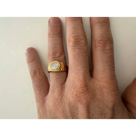 ANELLO Da Uomo In ORO 18 Karati 750% GIALLO E BIANCO Bicolore Tondo Con Zircone