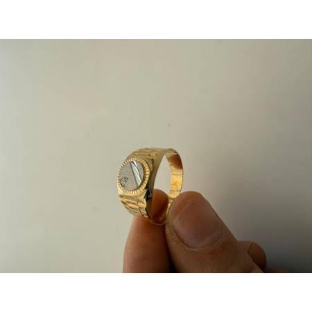 ANELLO Da Uomo In ORO 18 Karati 750% GIALLO E BIANCO Bicolore Tondo Con Zircone