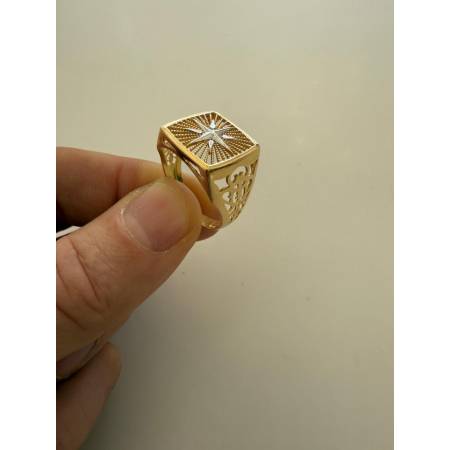 ANELLO Uomo ORO 18 Karati 750 GIALLO BIANCO Bicolore Con ROSA DEI VENTI Quadrato